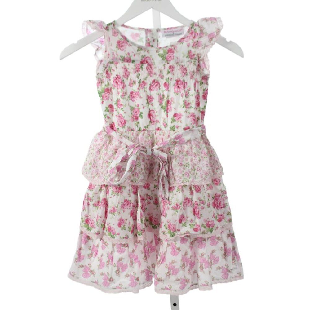 Love Shack Fancy Girls Cotton Floral Bow Tie Dress Pink White Size 4